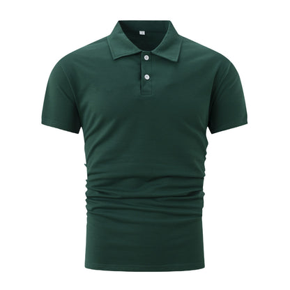 Polo d'été à manches courtes pour homme, couleur unie, boutonné, revers