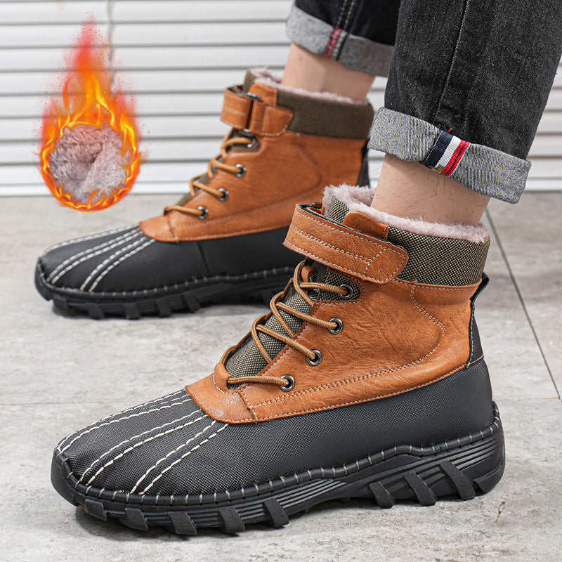 Winter Fleece Lace-up Snow Boots For Men Women Waterproof And Anti-slip