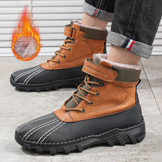 Winter Fleece Lace-up Snow Boots For Men Women Waterproof And Anti-slip
