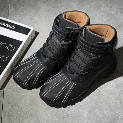 Winter Fleece Lace-up Snow Boots For Men Women Waterproof And Anti-slip