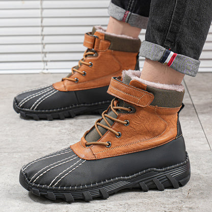 Winter Fleece Lace-up Snow Boots For Men Women Waterproof And Anti-slip